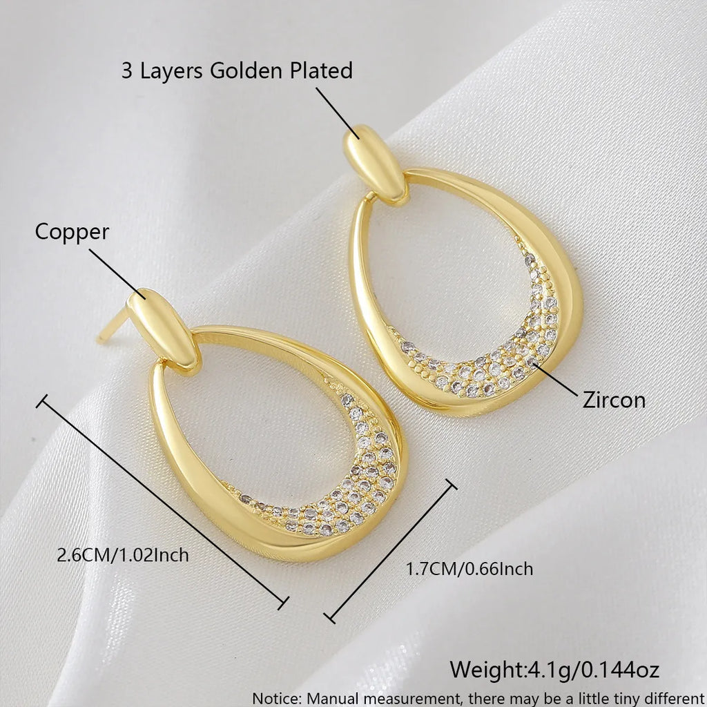 Yellow gold geometric drop-shaped women's earrings with a simple design.