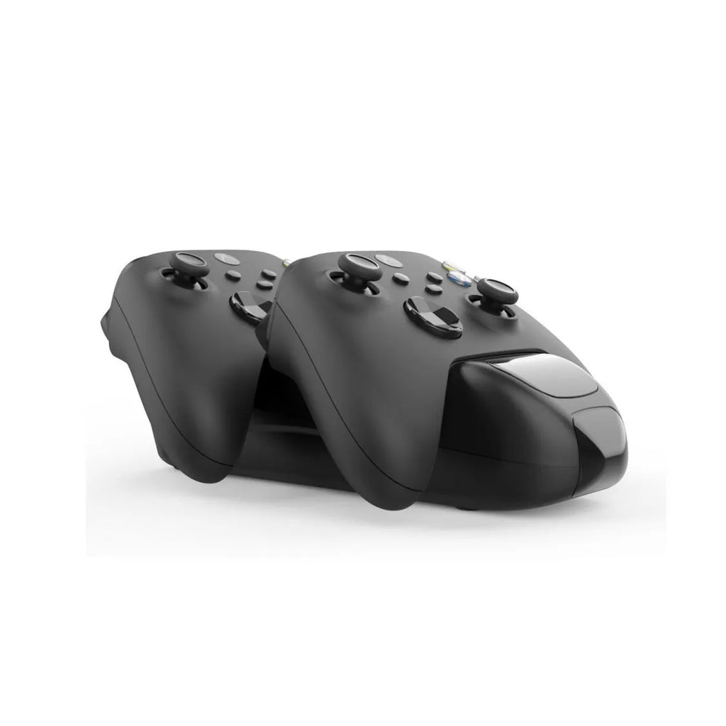 Black Xbox Series X dual controller charging station with indicator lights