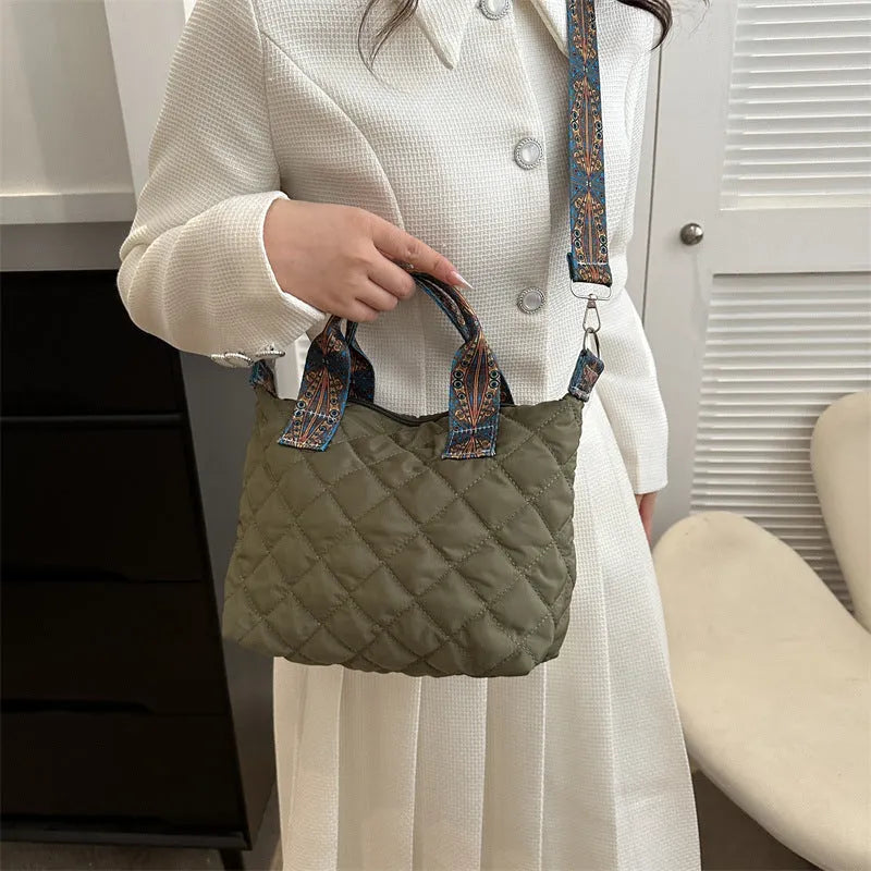 Soft Oxford cloth shoulder messenger bag with sandwich pocket and embroidery details in urban simplicity style