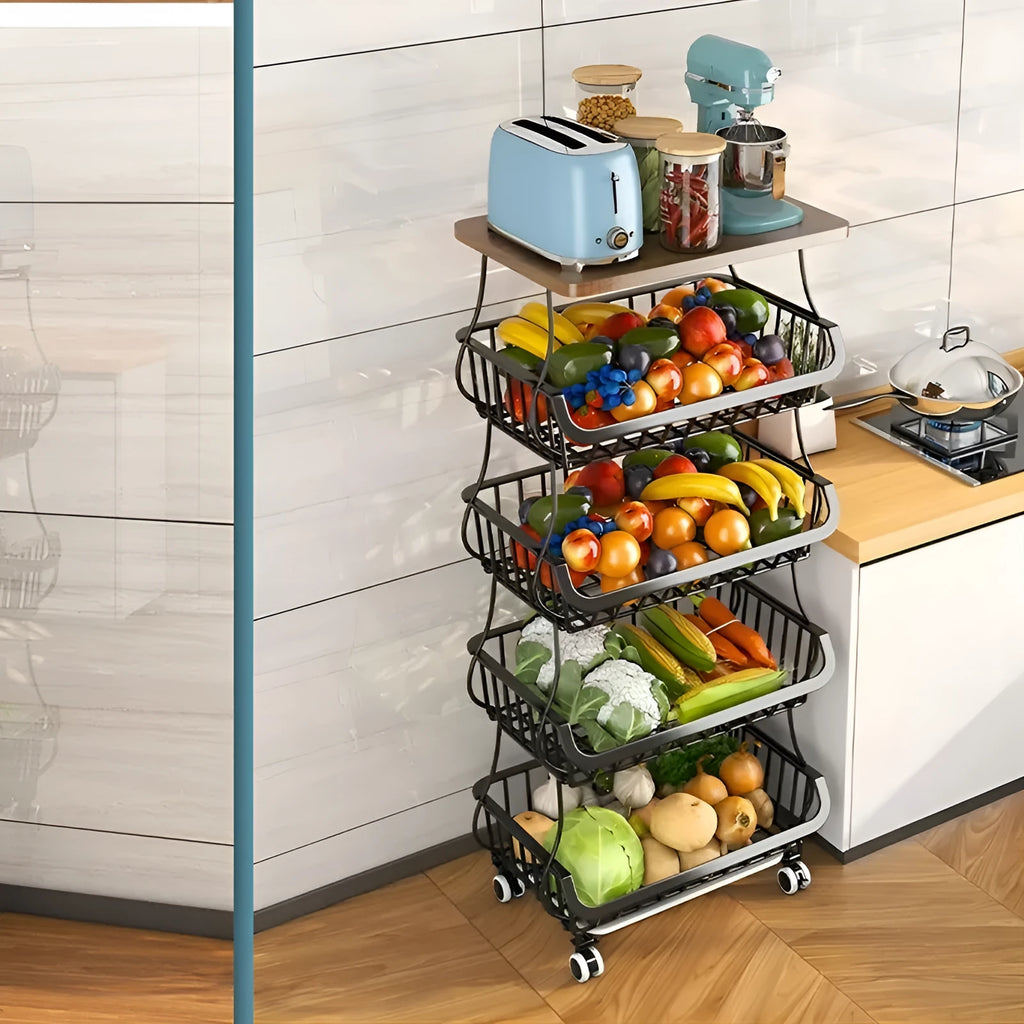 Black six layer foldable kitchen storage rack floor trolley unit