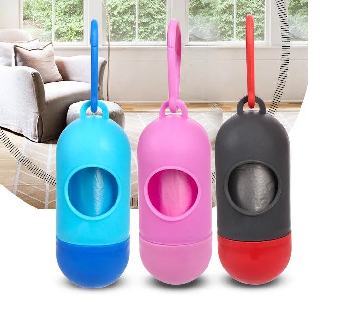 Roll of multi-colour dog waste bags showing black blue green pink purple and red black options