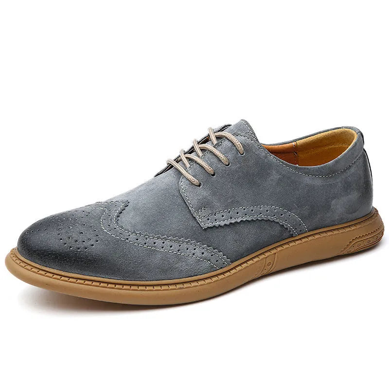 Men's genuine leather business shoes with lace-up design in black, gray, green, and sand colours