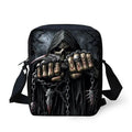 Skull pattern children's messenger bag in assorted colours with double shoulder straps.