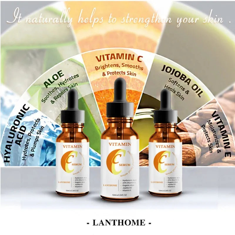 10ml facial serum bottle with vitamin C and hyaluronic acid for skin brightening and moisturising