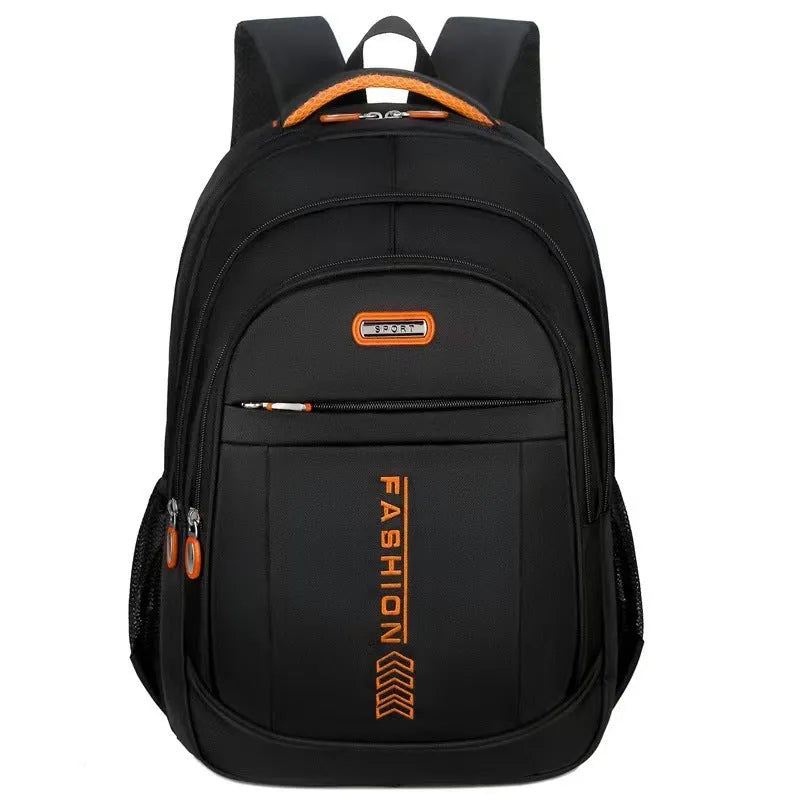 Oxford cloth business backpack with air cushion straps showing sewing line detail in blue colour.