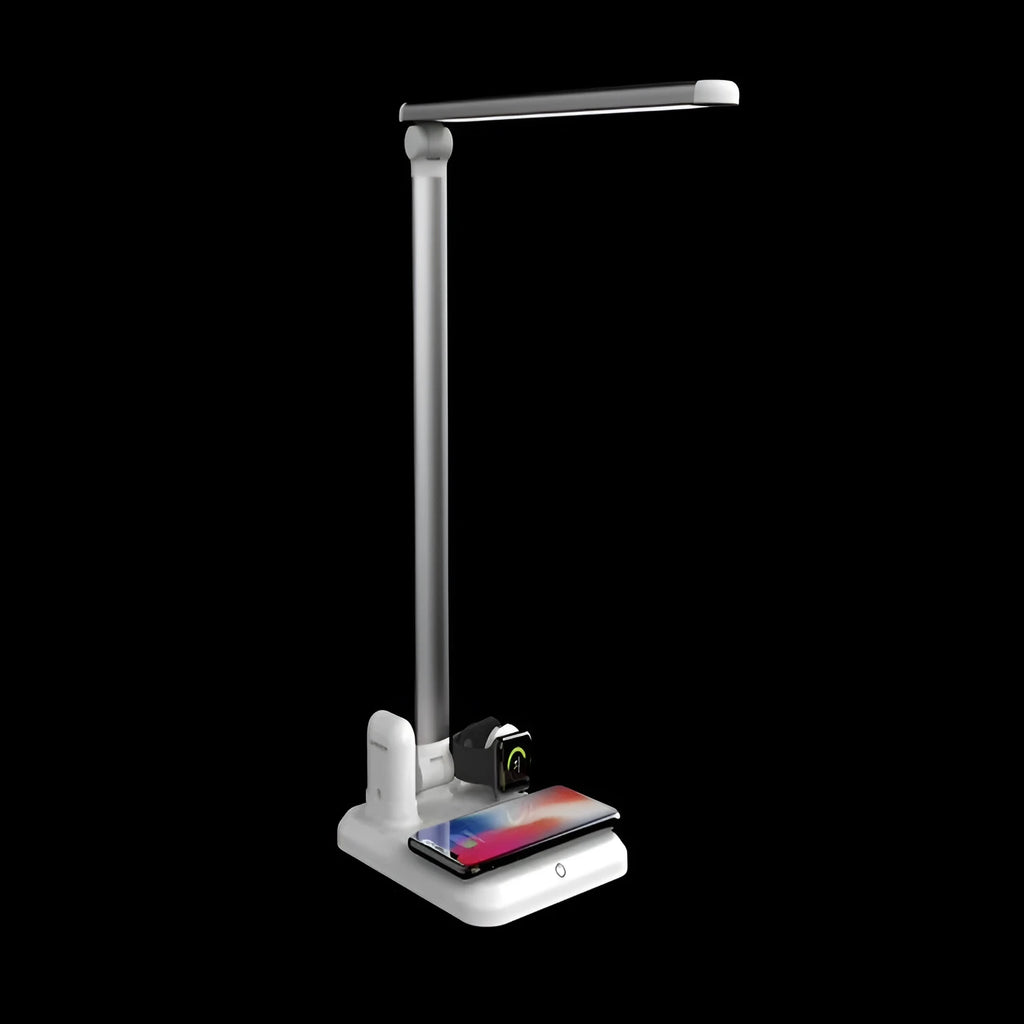 Black and white 4-in-1 LED desk lamp with integrated wireless charging function and TYPE-C port