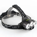 Fixed focus head-mounted camping lamp with LED lighting showing forward illumination pattern