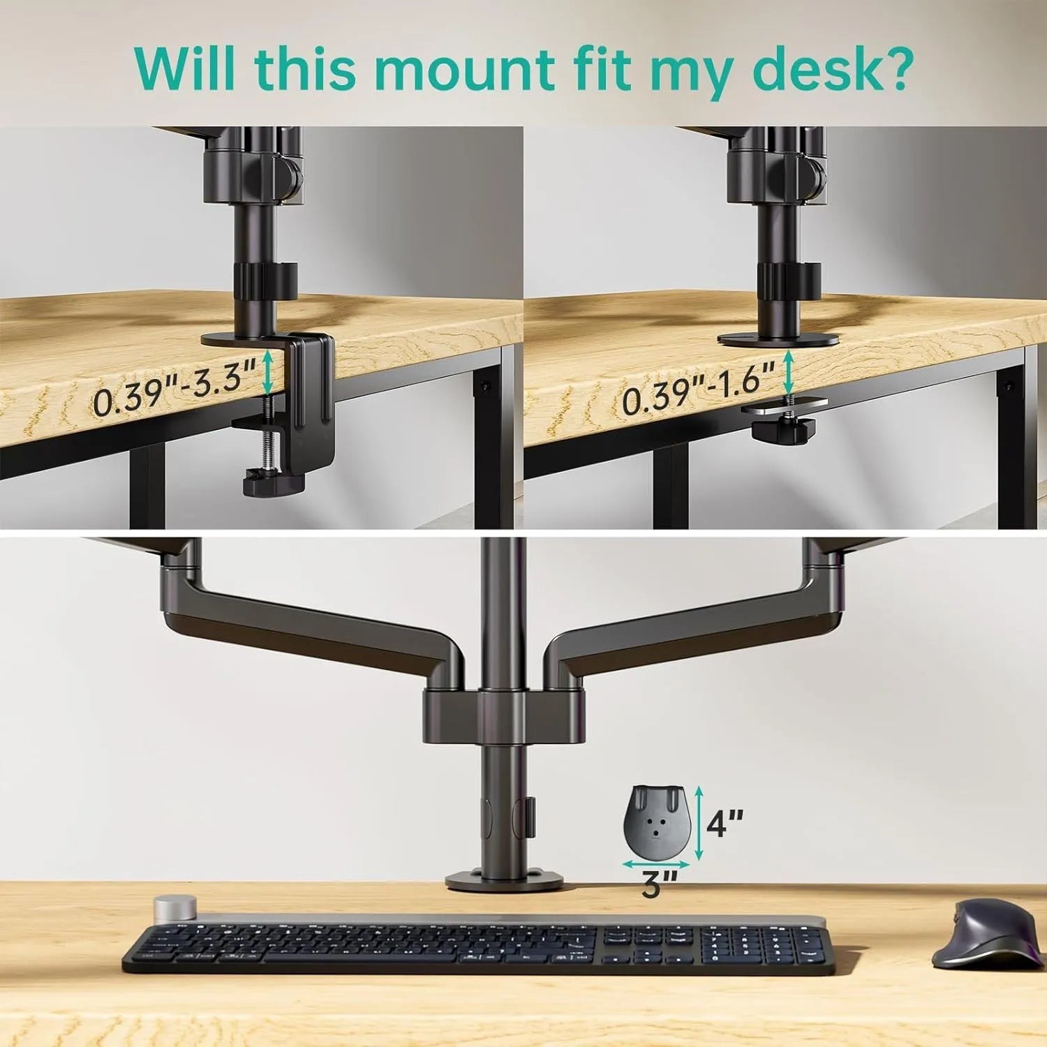 Black three-arm gas spring computer monitor holder for 13-27 inch screens