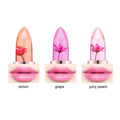 Temperature change lipstick in three colours grape juicy peach and lemon with soft texture and fresh flowers fragrance