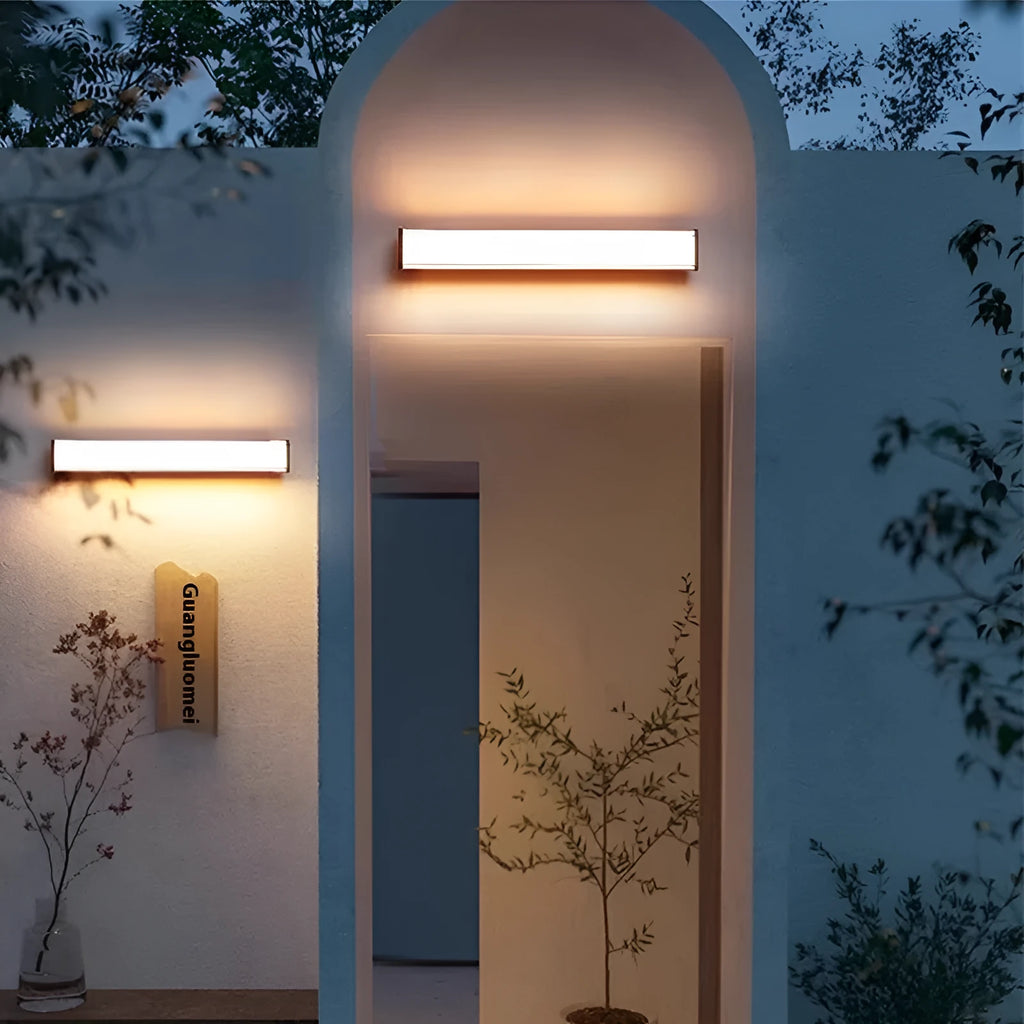 Modern outdoor courtyard wall lamp for villa and hotel entrances, shown in multiple available sizes.