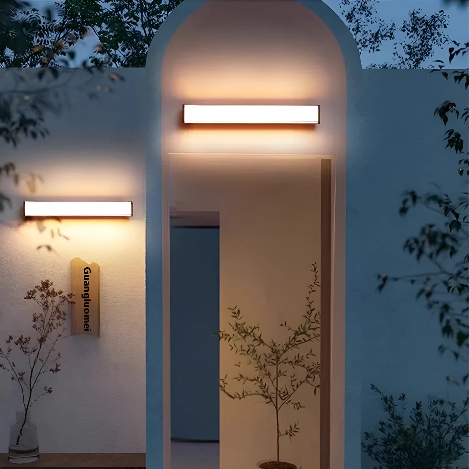 Modern outdoor courtyard wall lamp for villa and hotel entrances, shown in multiple available sizes.