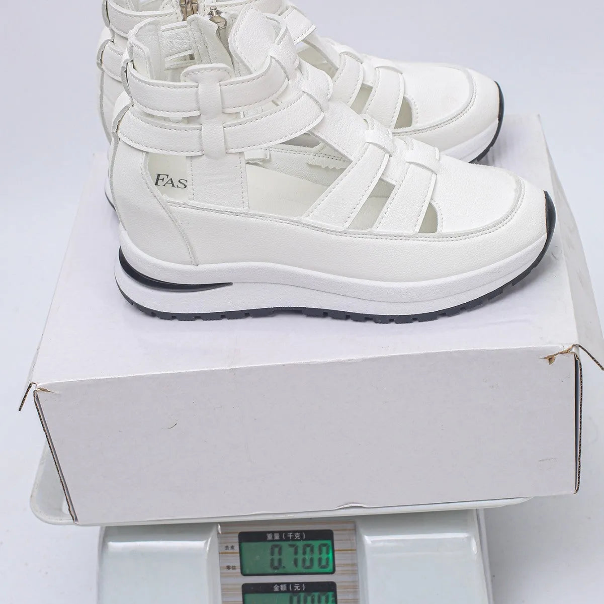 Women's black close-toed hollow-out platform sandals with Velcro fastening