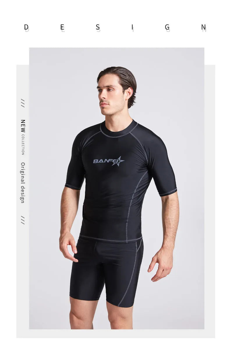 Men's quick-drying half sleeve wetsuit swimsuit for snorkeling and surfing in nylon fabric