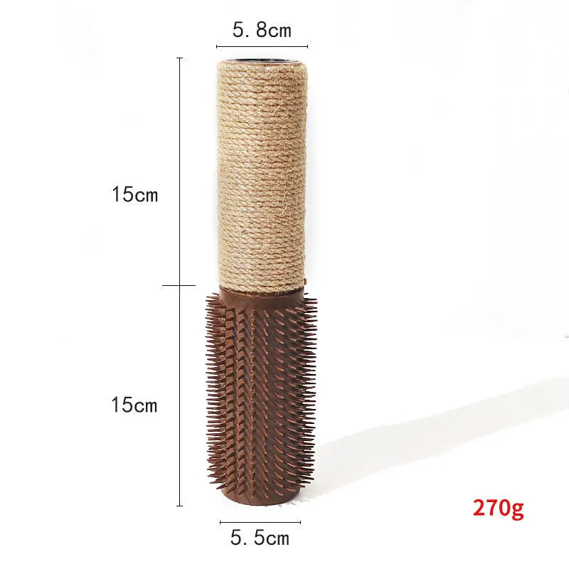 A brown sisal fibre scratching post for cats, standing 30cm tall on a wooden base.