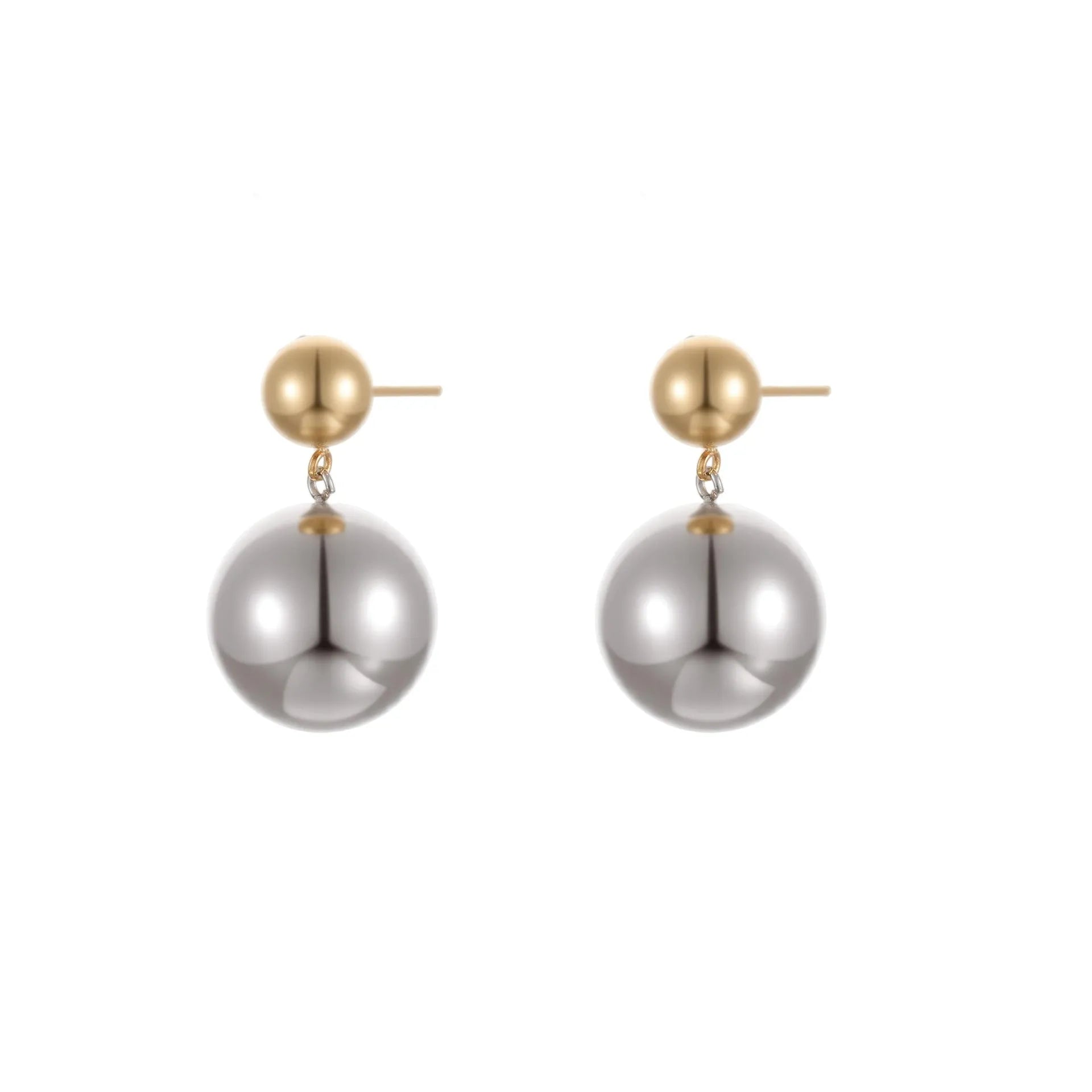 Round beads stainless steel geometric colour-block ear studs with 18K gold electroplated finish