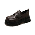 Women's black chunky heel square toe cross strap casual leather style shoes with rubber sole