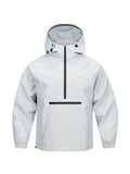 Men's Korean-style loose corduroy half-zip hooded sweater jacket in light grey colour