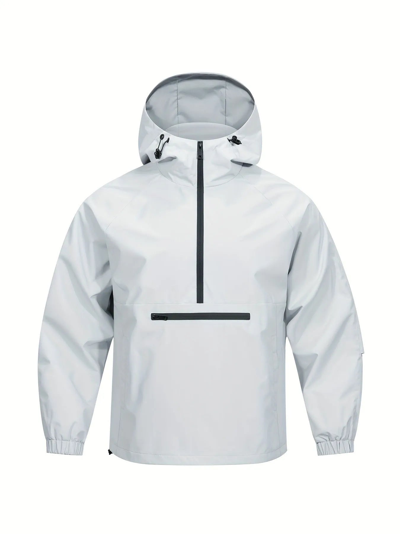 Men's Korean-style loose corduroy half-zip hooded sweater jacket in light grey colour