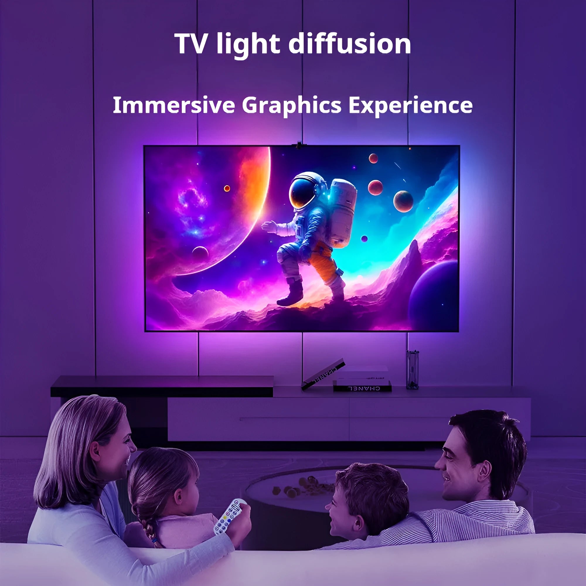 Smart TV background light strip with 30 LEDs per metre and synchronous light linkage in magic colour