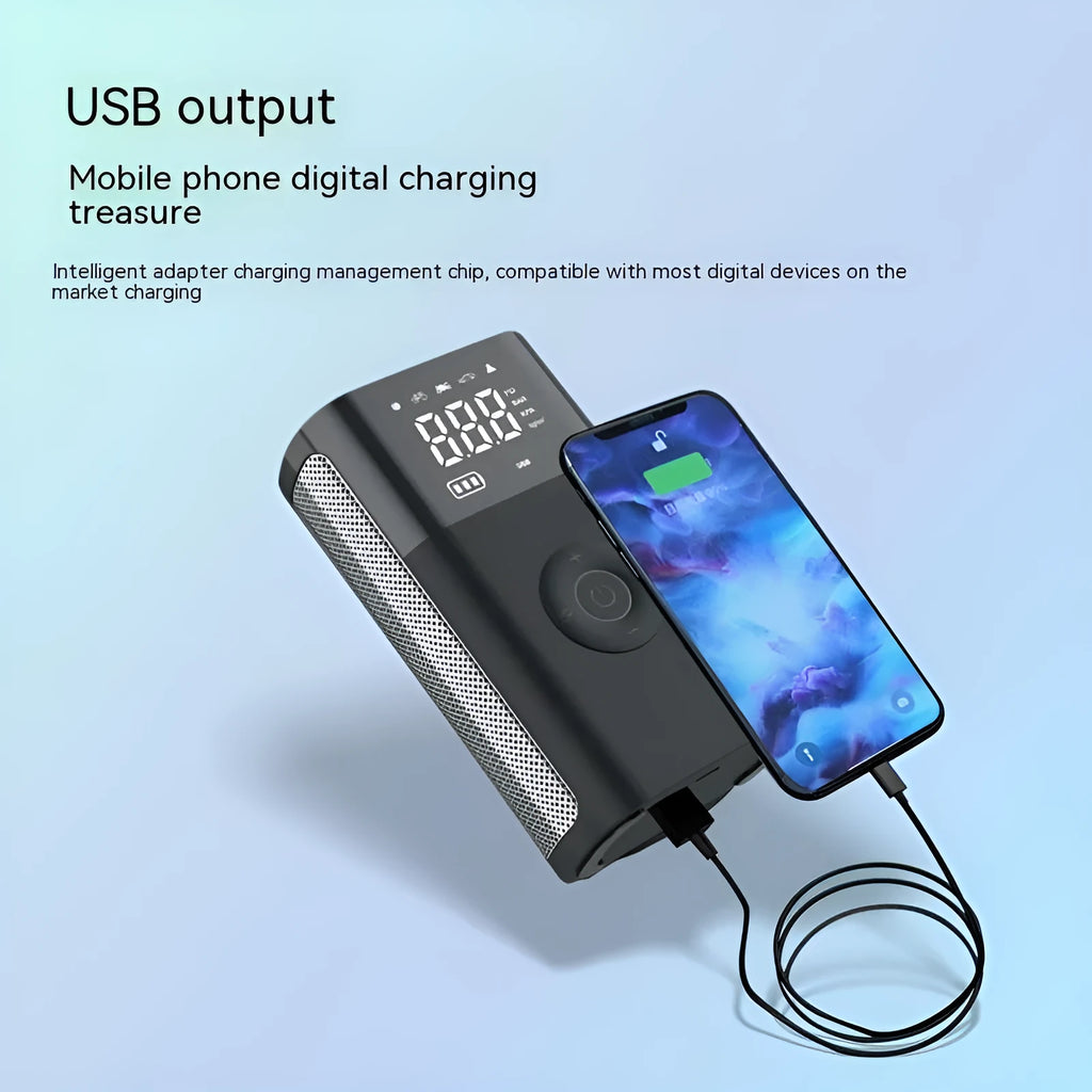Wireless digital handheld air pump with LCD display and multiple attachments for car and bicycle tyres
