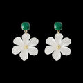 Dark green floral drop earrings with sterling silver finish and needle flowers design