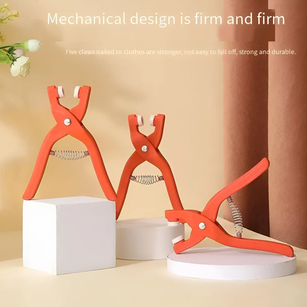 Stainless steel five claw no sew buttons and pliers tool for children's clothing.