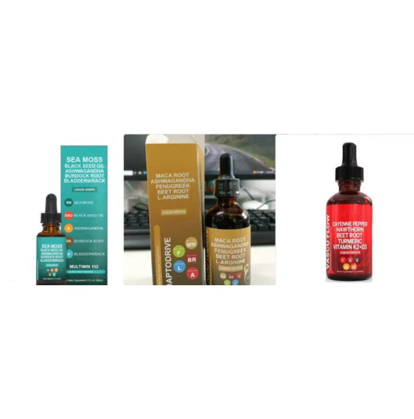 60ml bottle of Vitamin D3 and K2 liquid supplement drops with hawthorn fruit extract and a dropper.