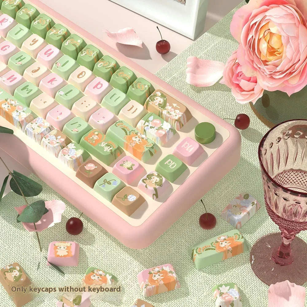 Mu Xia Garden Original mechanical keyboard key cap set with colourful summer garden design.