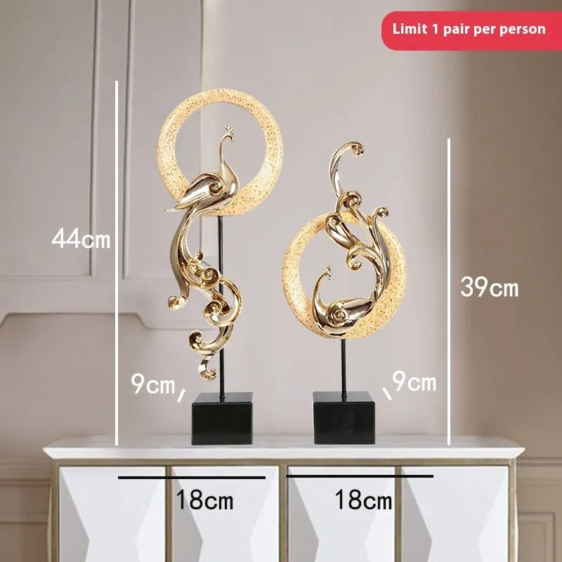 European-style phoenix ornament crafts in rose gold, silver, or red metallic finishes