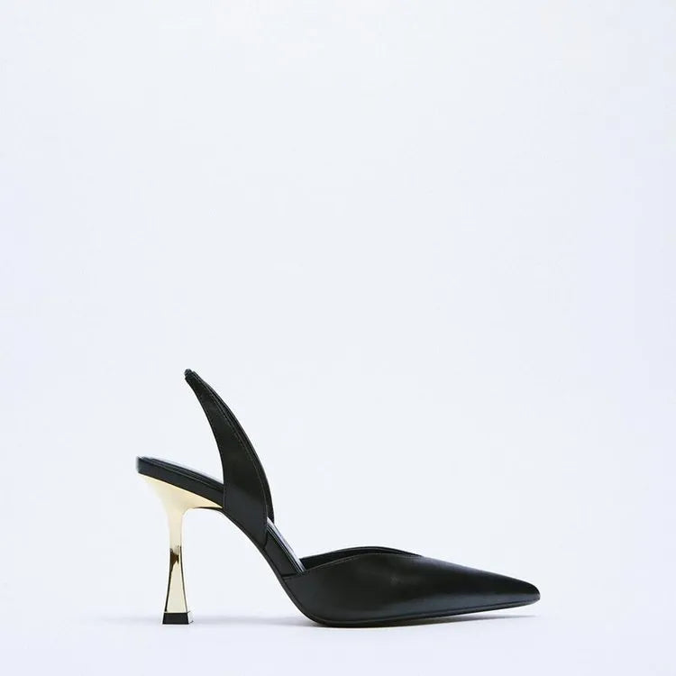 Women's pointed patent leather high heels in black or apricot with Korean-style shallow cut design