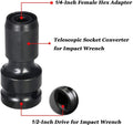 Square turn hexagonal handle telescopic bit holder scaling from 1/2 to 1/4 inch drive.