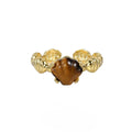 Adjustable silver ring with shell and tiger eye stone in white gold plating