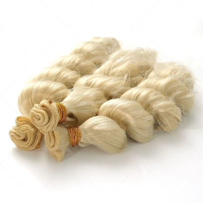 Golden synthetic hair weft wig for women available in three length options