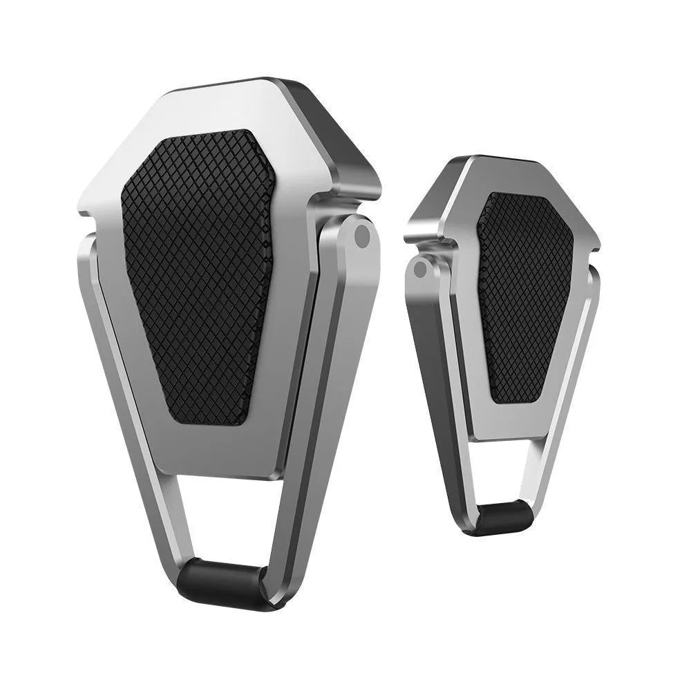 Compact foldable aluminium laptop stand bracket in silver and white with 3M adhesive pads
