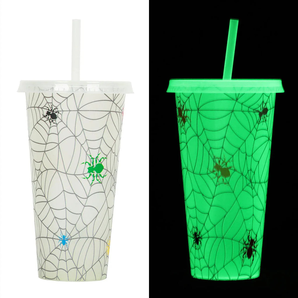720ml Halloween luminous plastic straw cup showing six colour variations