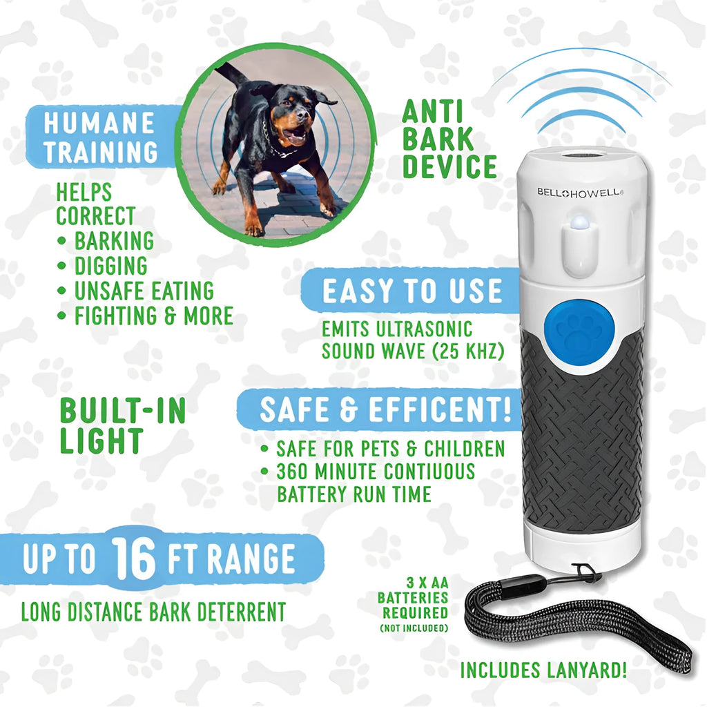 White ABS plastic handheld ultrasonic dog trainer for barking control.