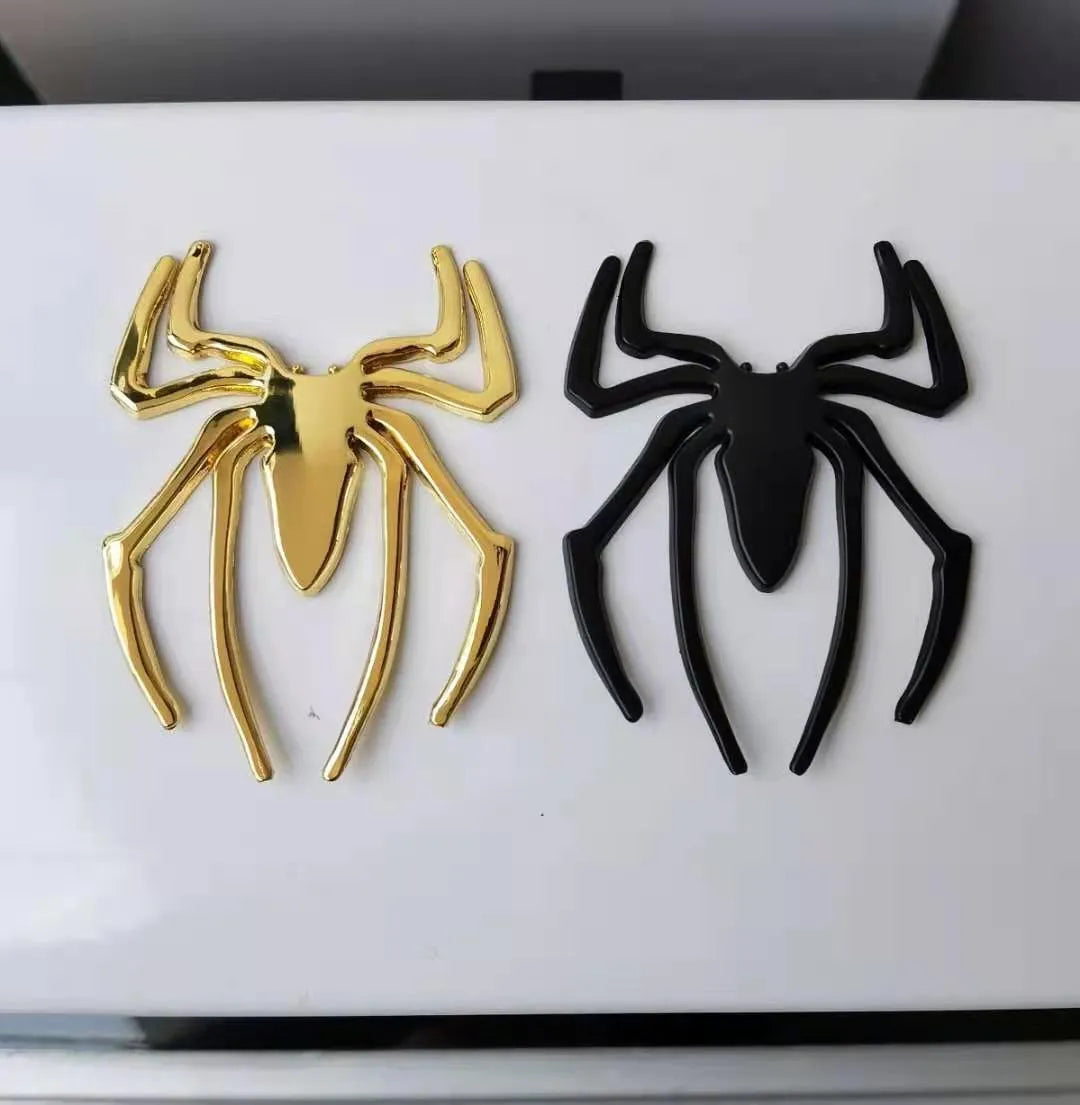 Zinc alloy 3D spider car bumper sticker in metallic finish measuring 7x5 cm