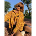 Dopamine yellow plaid shirt in loose fit design with cardigan style