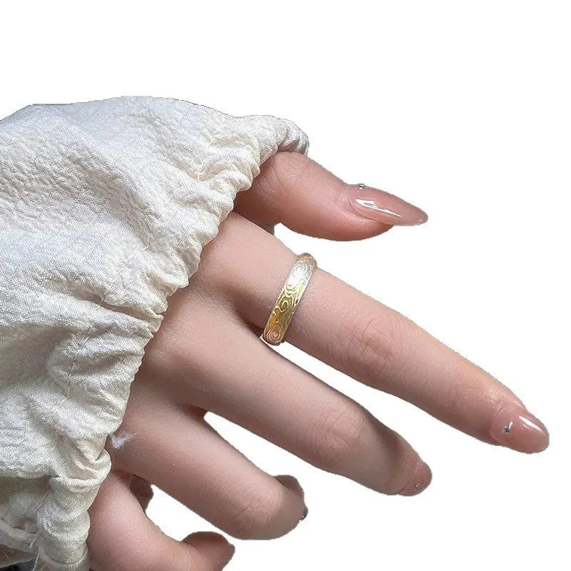 J14 Xiangyun pattern adjustable open ring in electroplated silver and gold on white copper
