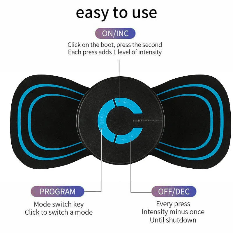 Mini electric shoulder and neck massager with massage patches in black packaging