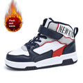 Casual leather high-top board shoes in Black and Green with Velcro fastening and non-slip sole