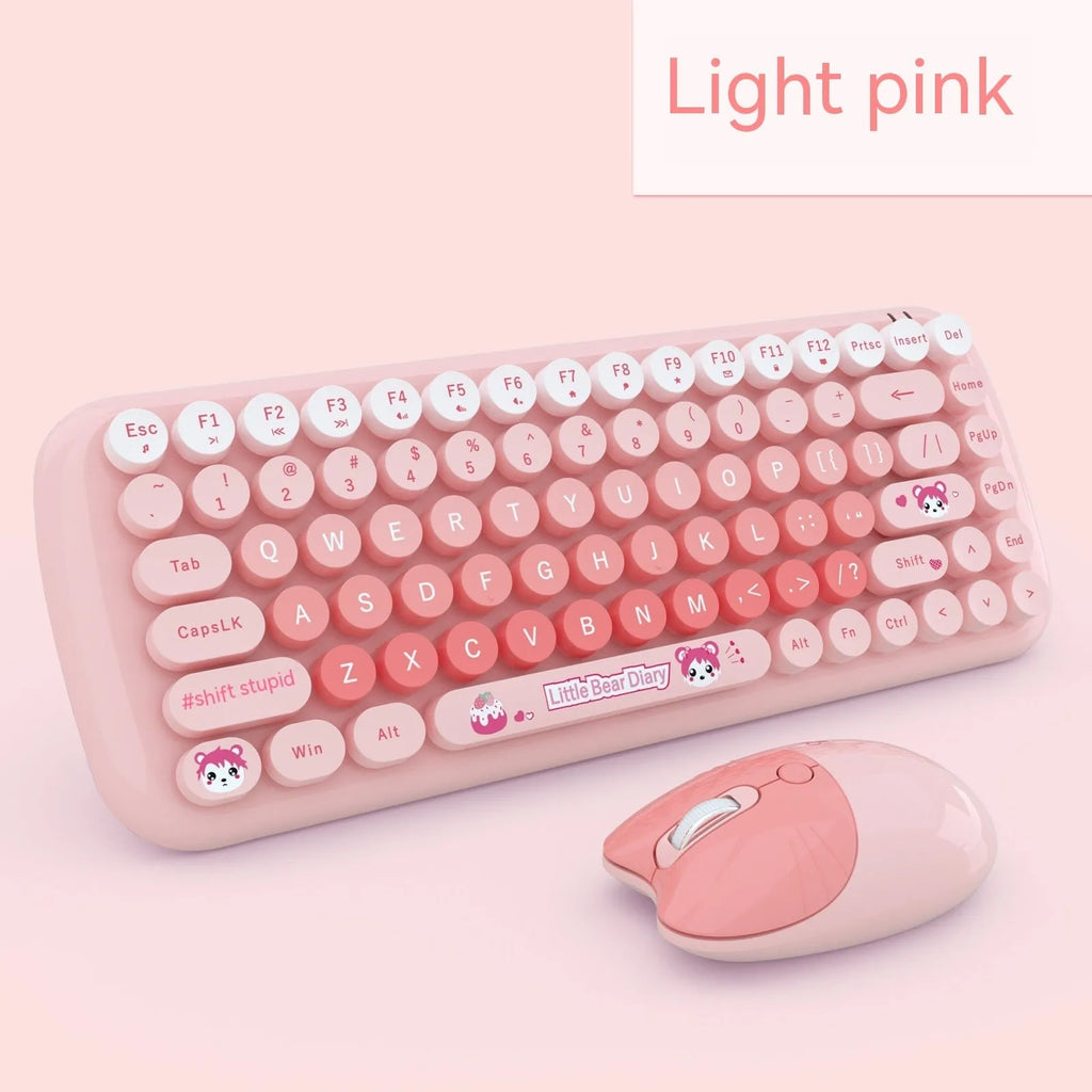 CANDY pink wireless keyboard and mouse set with compact design for notebook use