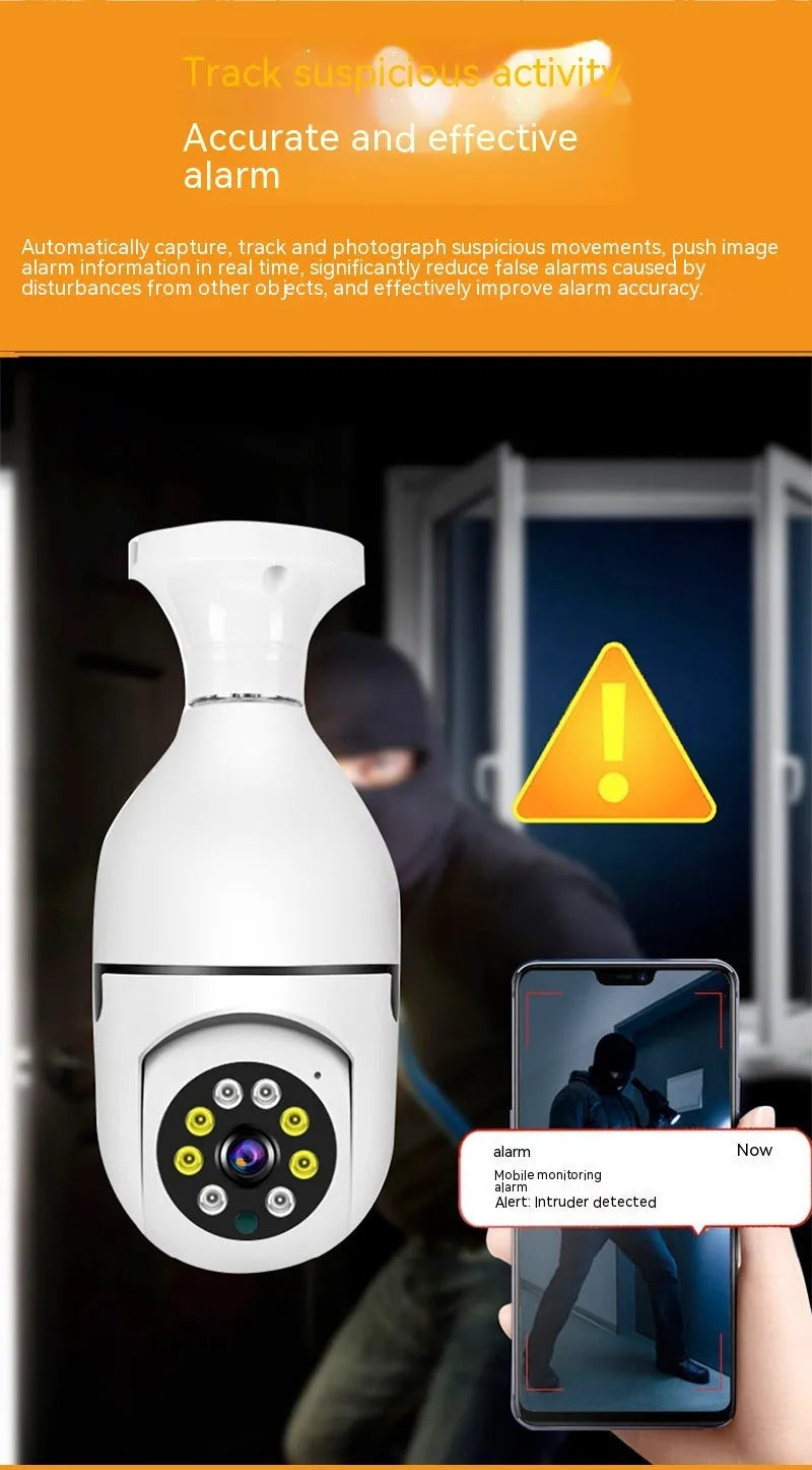 Wireless WiFi bulb security camera showing compact 5cm diameter design with plastic and metal housing