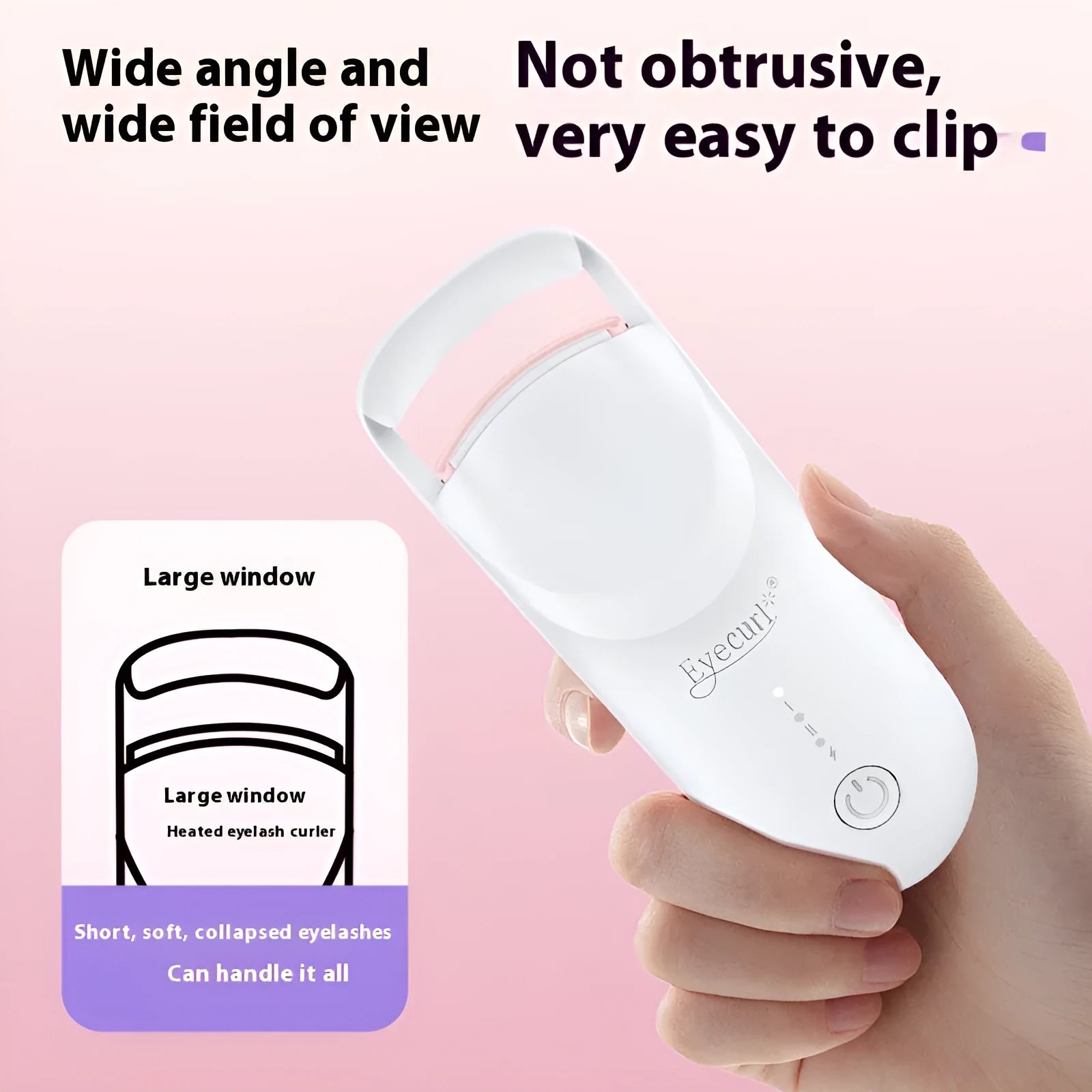 Electric heating eyelash curler with USB cable in cream white, maca pink or vanilla apricot colour options