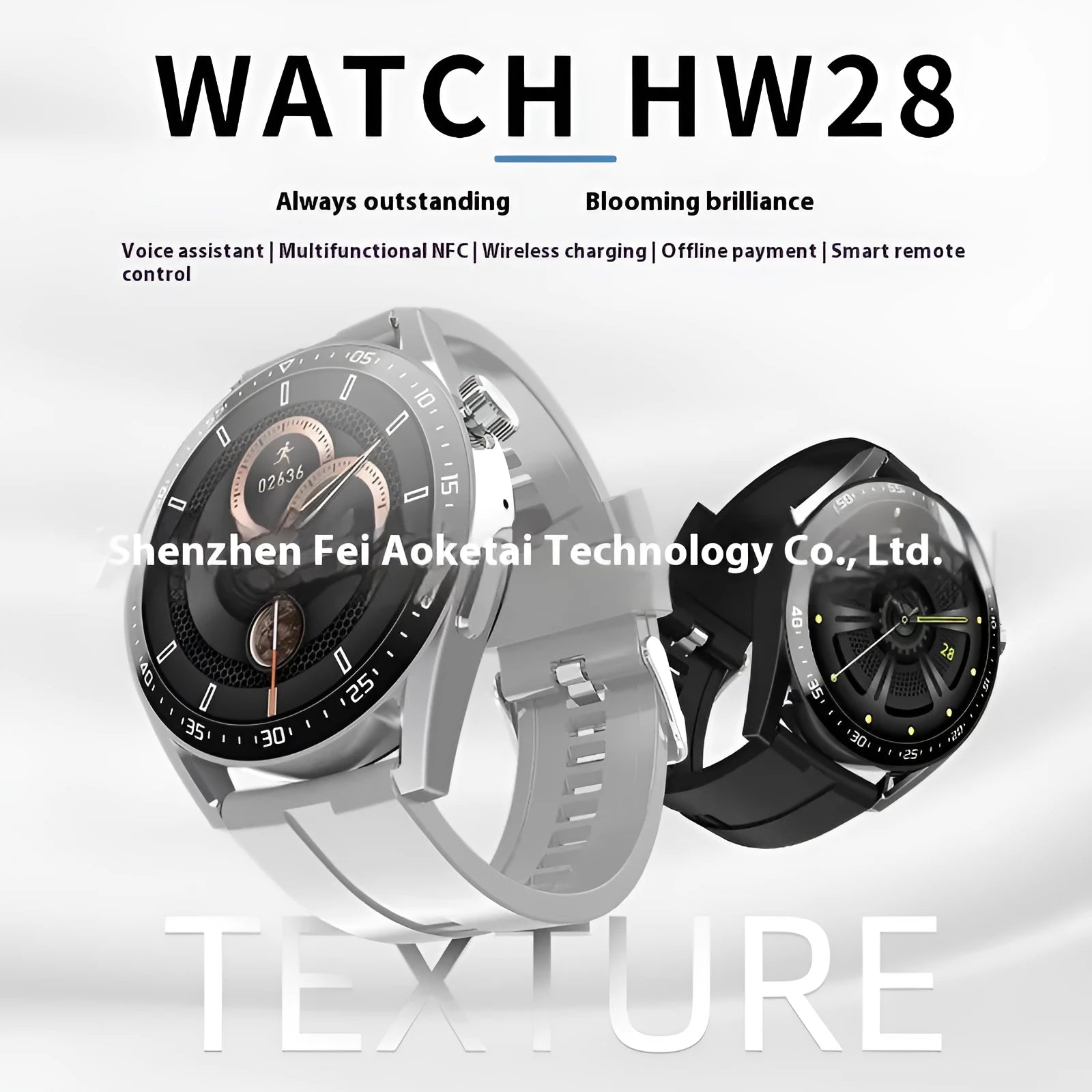 Smart watch with offline payment and voice assistant in black colour on a table