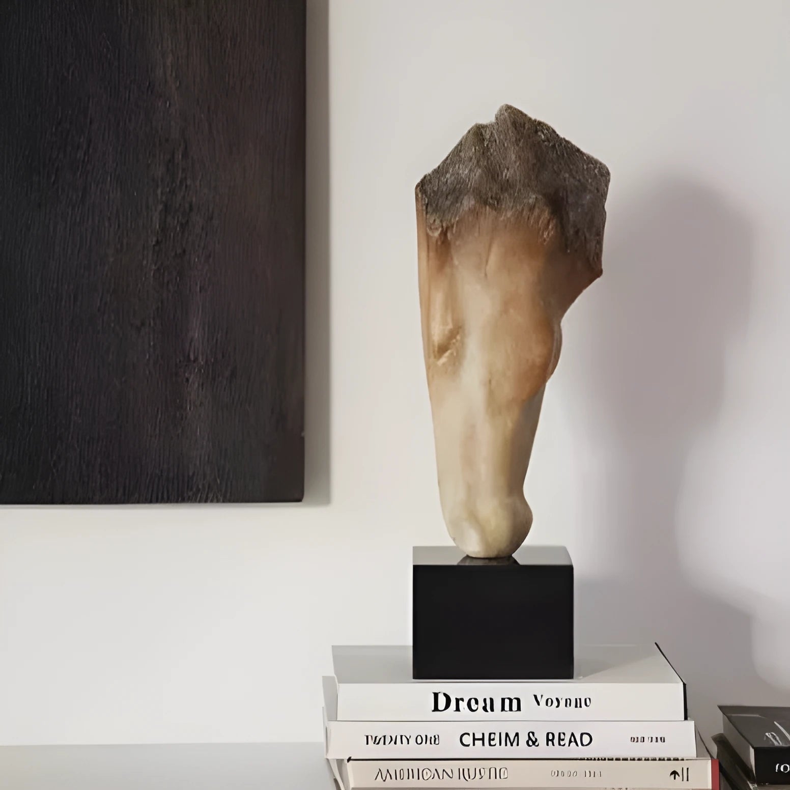 French retro abstract horse head desktop sculpture with carved finish, 50cm tall.