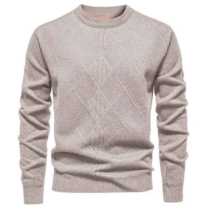 Fleece-lined thick round neck knitted undershirt for men in winter casual straight fit synthetic blend, five colour options