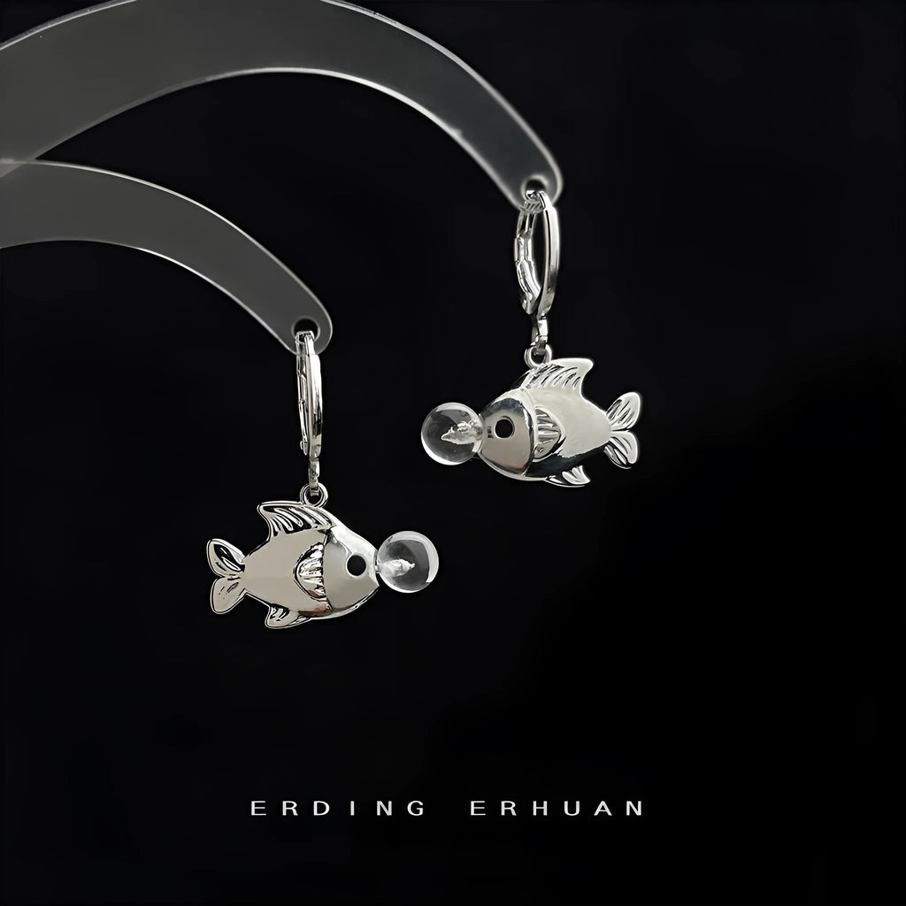 Copper bubble fish earrings with animal modelling design and electroplated finish