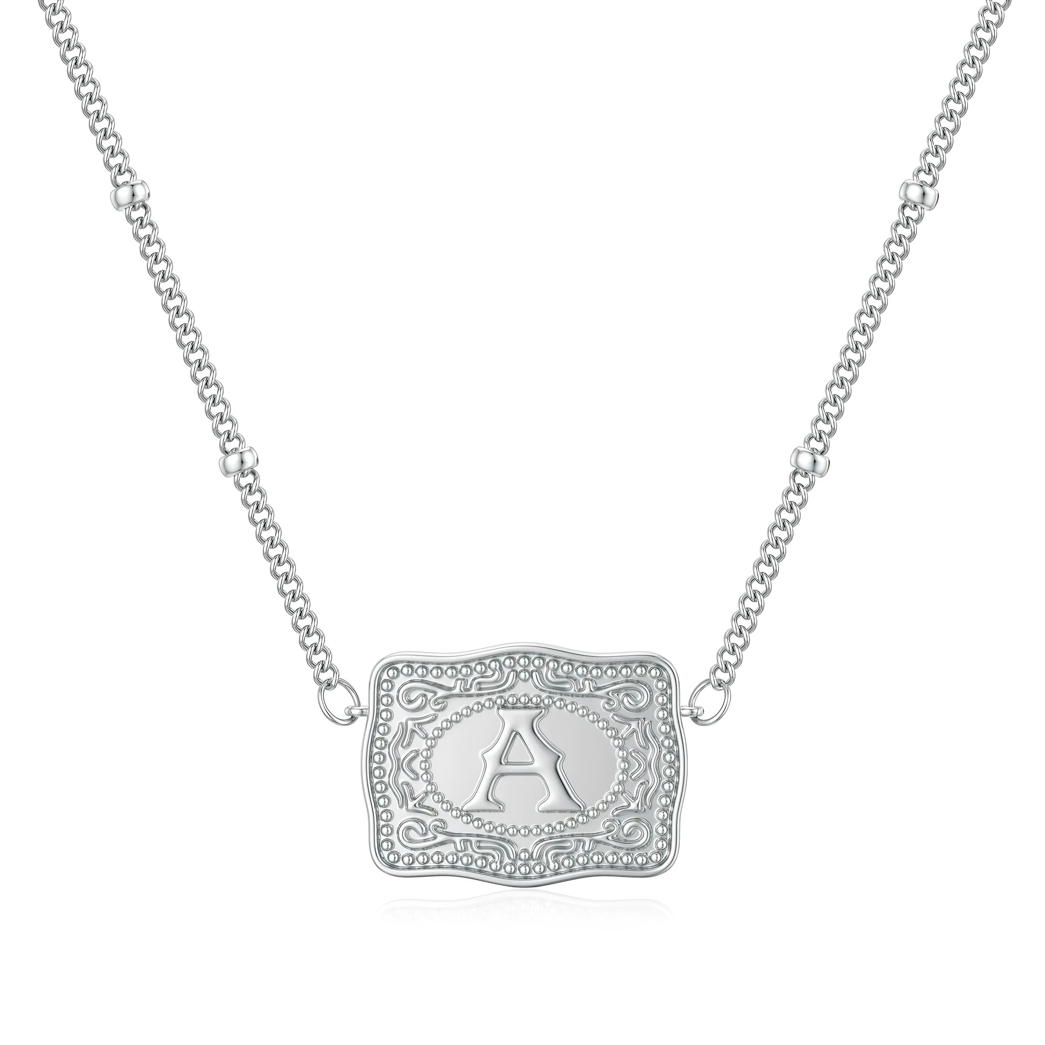 Copper European and American letters pendant necklace on a chain with gold electroplated finish.