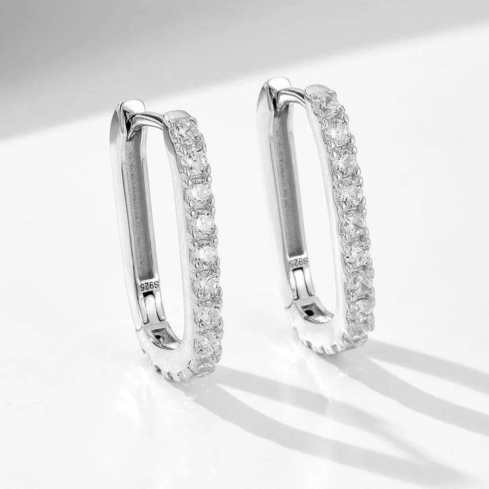 Women's S925 sterling silver oval zircon ear clips in geometric design